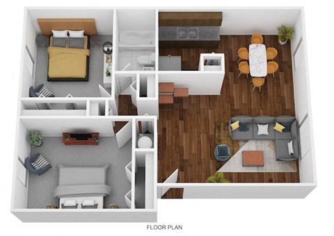 2 Bed Garden - South Floor Plan at Coldwater Flats, Evansville, IN